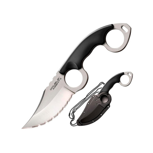Cold Steel Double Agent II Serrated Edge Durable Lightweight Japanese AUS8A Steel Clip Point Shape 3" Fixed Blade Tactical Outdoor Hunting Knife, Griv-Ex Handle, Secure-Ex Sheath