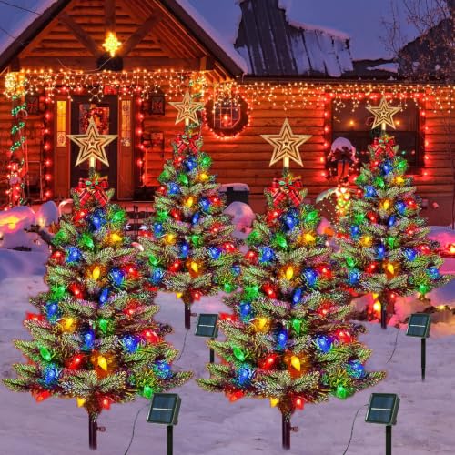 4 Pack Outdoor Solar Christmas Tree with 200 Multicolor LED Lights - 3.6FT