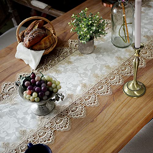 ARTABLE Light Brown Lace Table Runner 16x60 Inch Macrame Dresser Scarf
