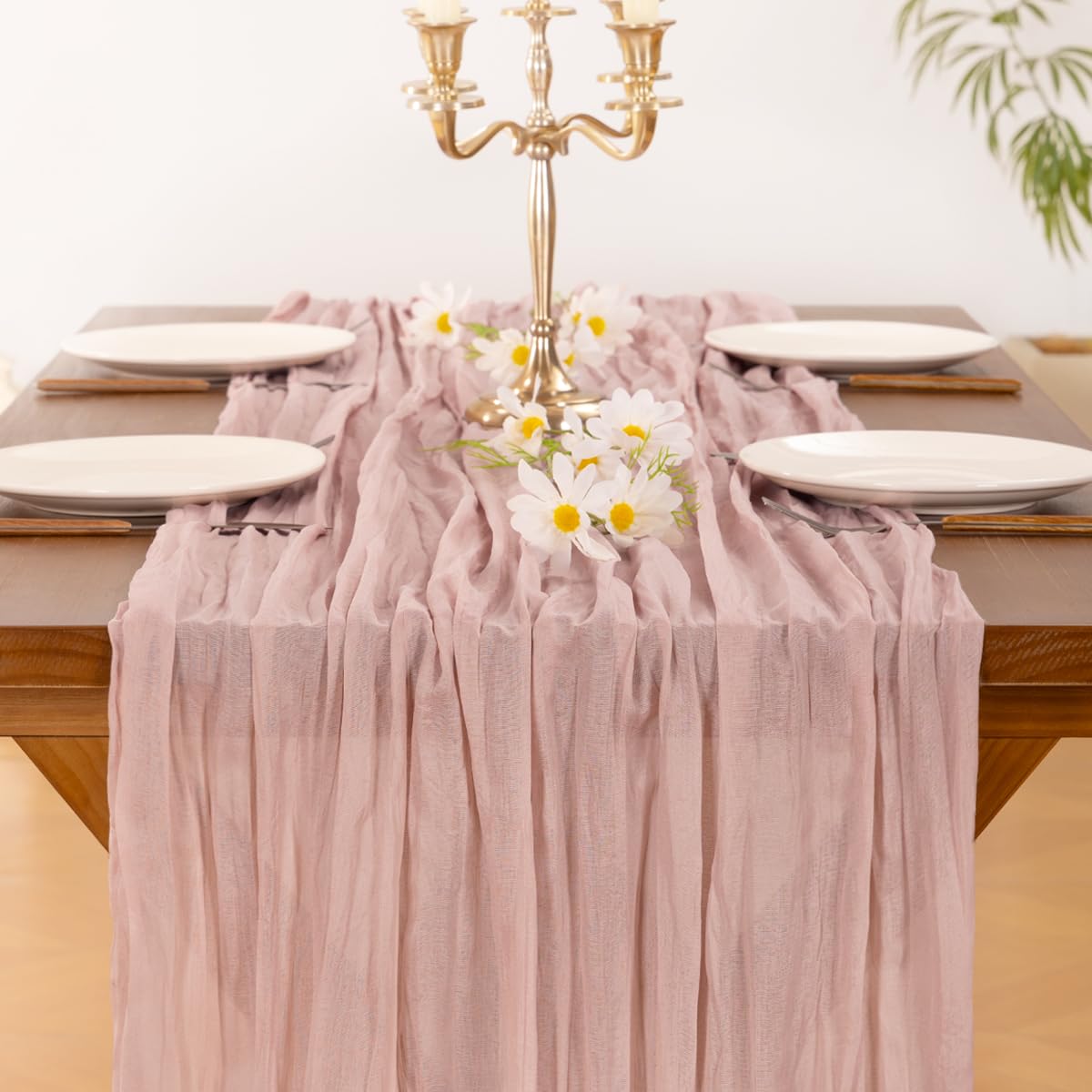 Socomi Pink Cheesecloth Table Runner Mothers Day Summer Boho Rustic Gauze Dusty Pink Farmhouse 120 inch 10FT Cheese Cloth for Wedding Party Baby Shower Birthday Home Decor Holiday Decorations