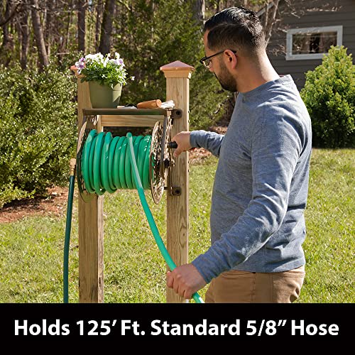 Decorative Cast Aluminum Wall Mount Garden Hose Reel - Holds 125 Feet, No Guide, Bronze Finish