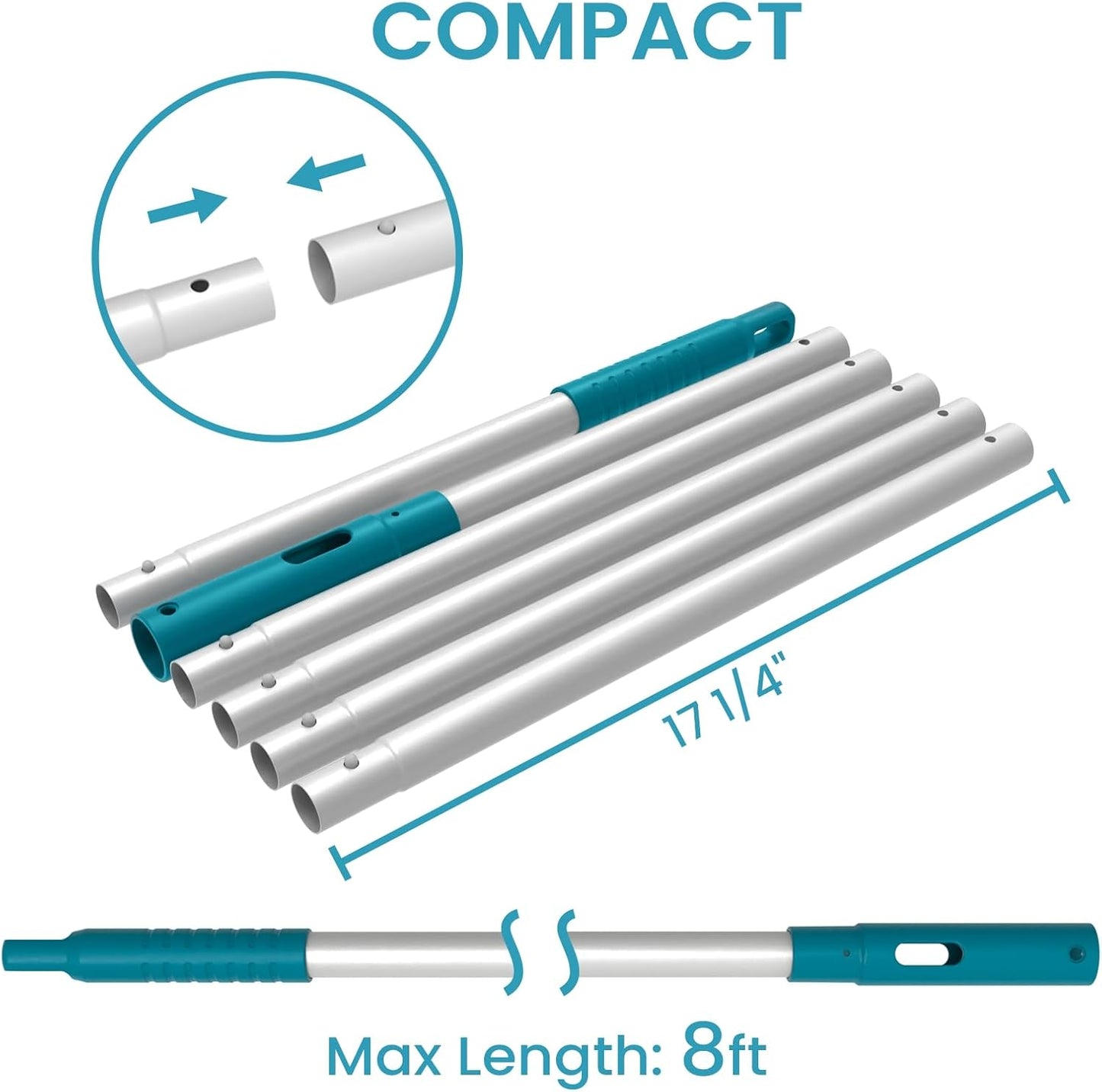 Skiennix Above Ground Pool Cleaning Kit - Vacuum, Leaf Rake, Wall Brush & 8Ft Pole for Easy Debris Removal