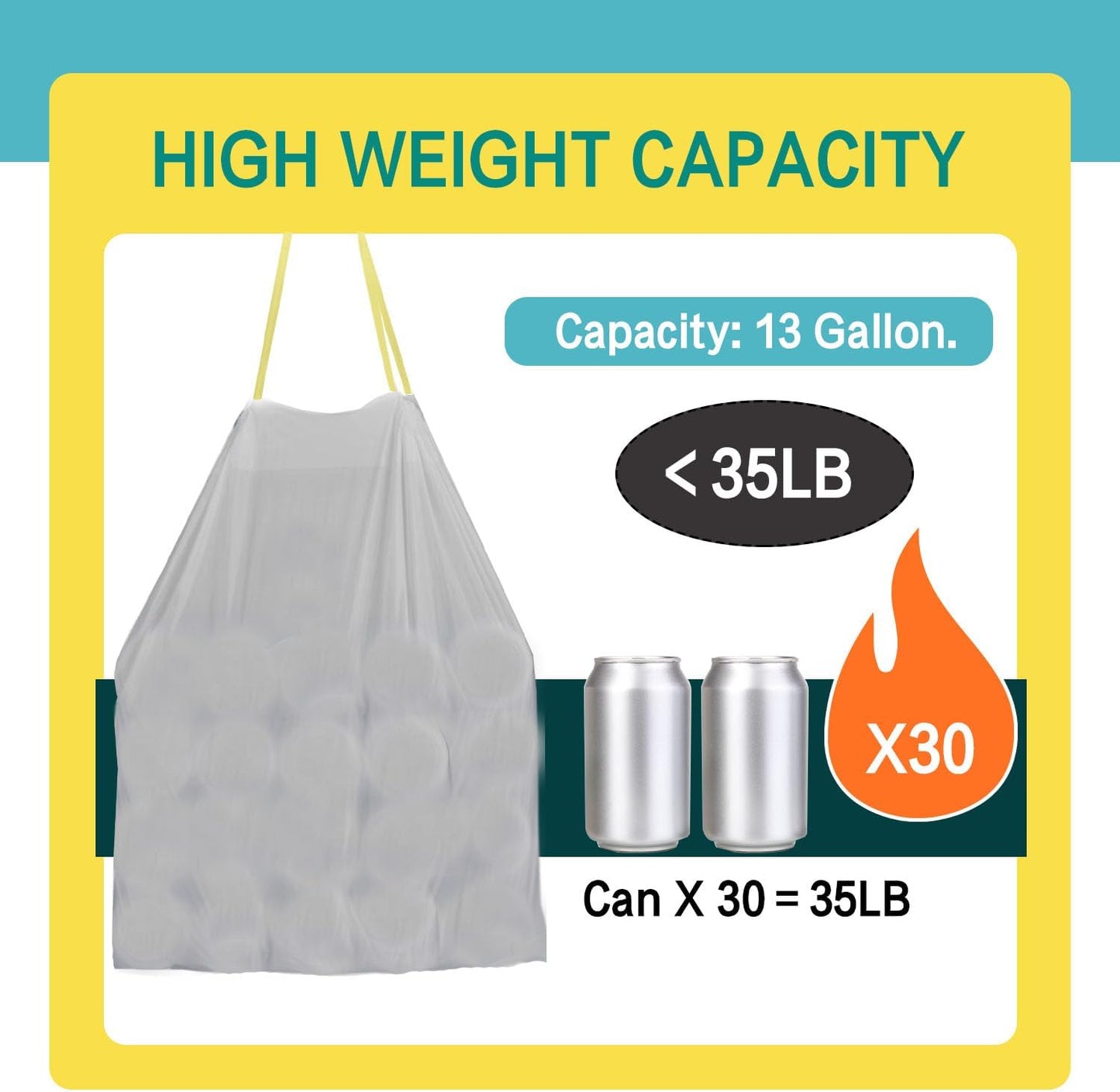 Strong Tall Kitchen Trash Bags - 13 Gallon Unscented Garbage Can Liners | 50 Count