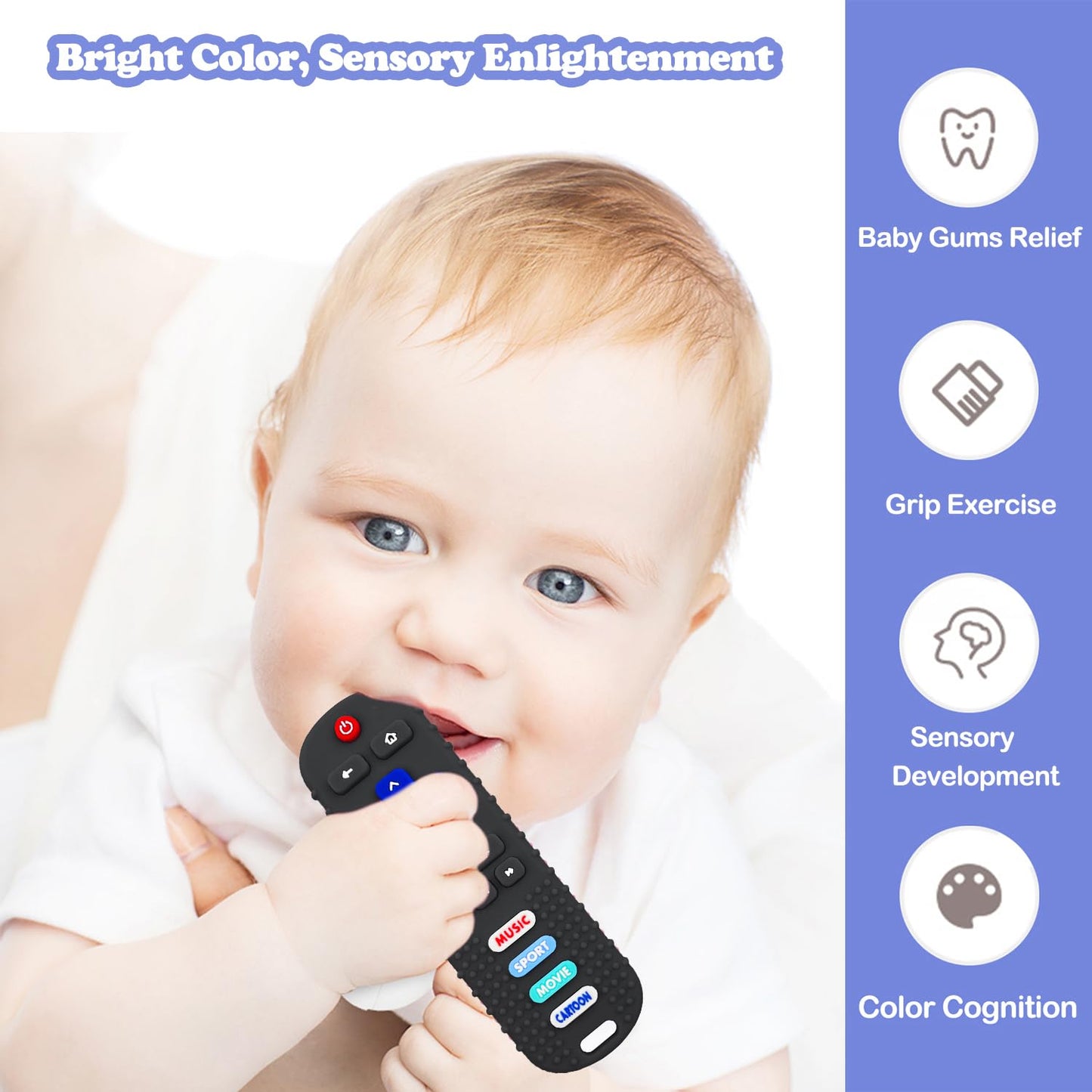 ROBBEAR Baby Teething Toys, Soft Silicone Remote Control Teether for Babies 3 6 12 18 Months, TV Remote Control Shape Infant Chew Sensory Toys for Boys and Girls, Baby Teething Relief, BPA Free