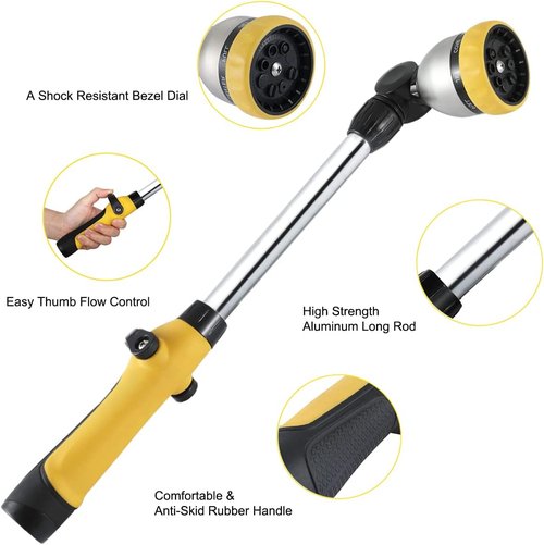FANHAO 16-Inch Garden Watering Wand - 180° Rotating Head with Thumb Control & 8 Spray Patterns