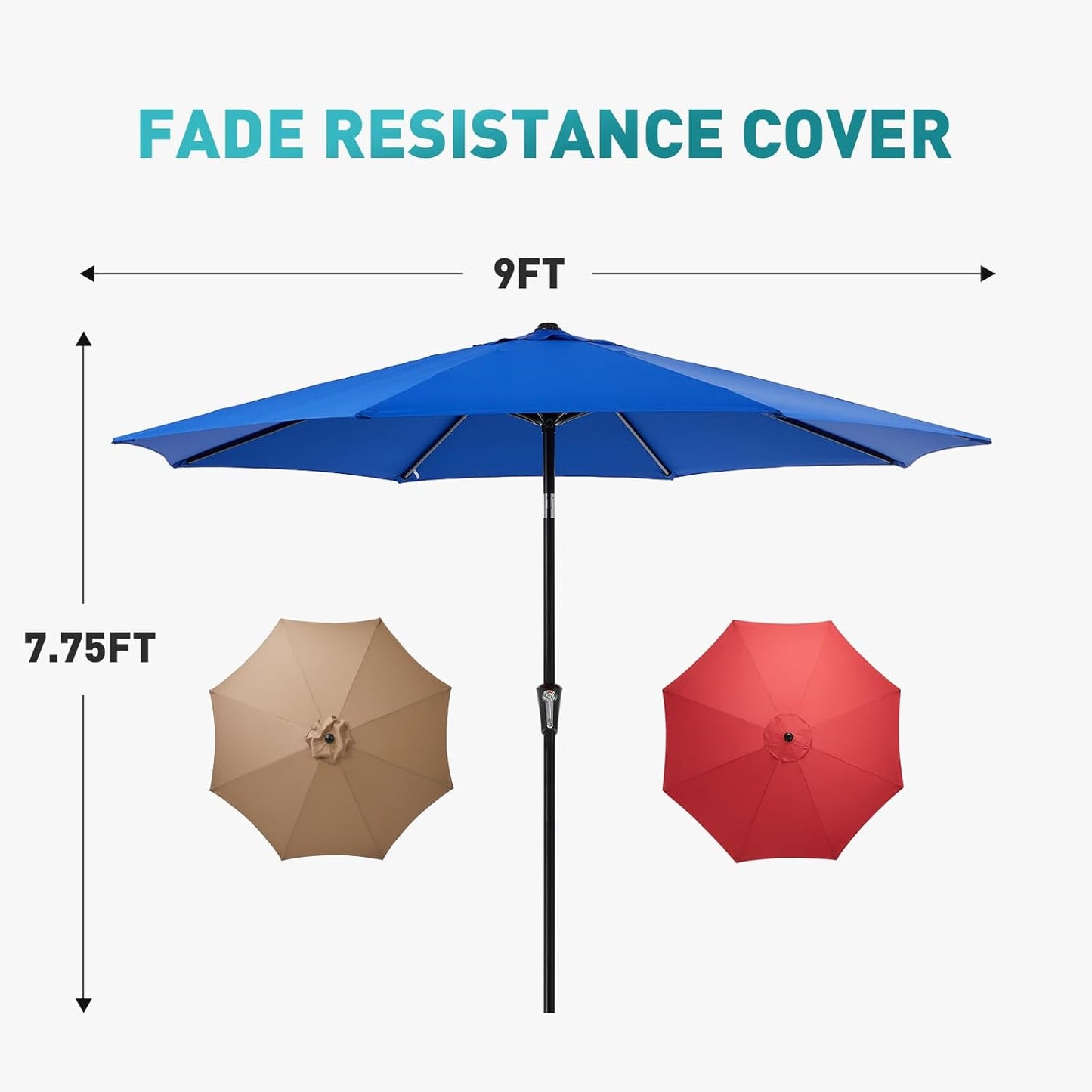 OLIXIS 9ft Patio Umbrella - Waterproof with Tilt & Crank Button | Perfect for Poolside & Outdoor Use, Blue