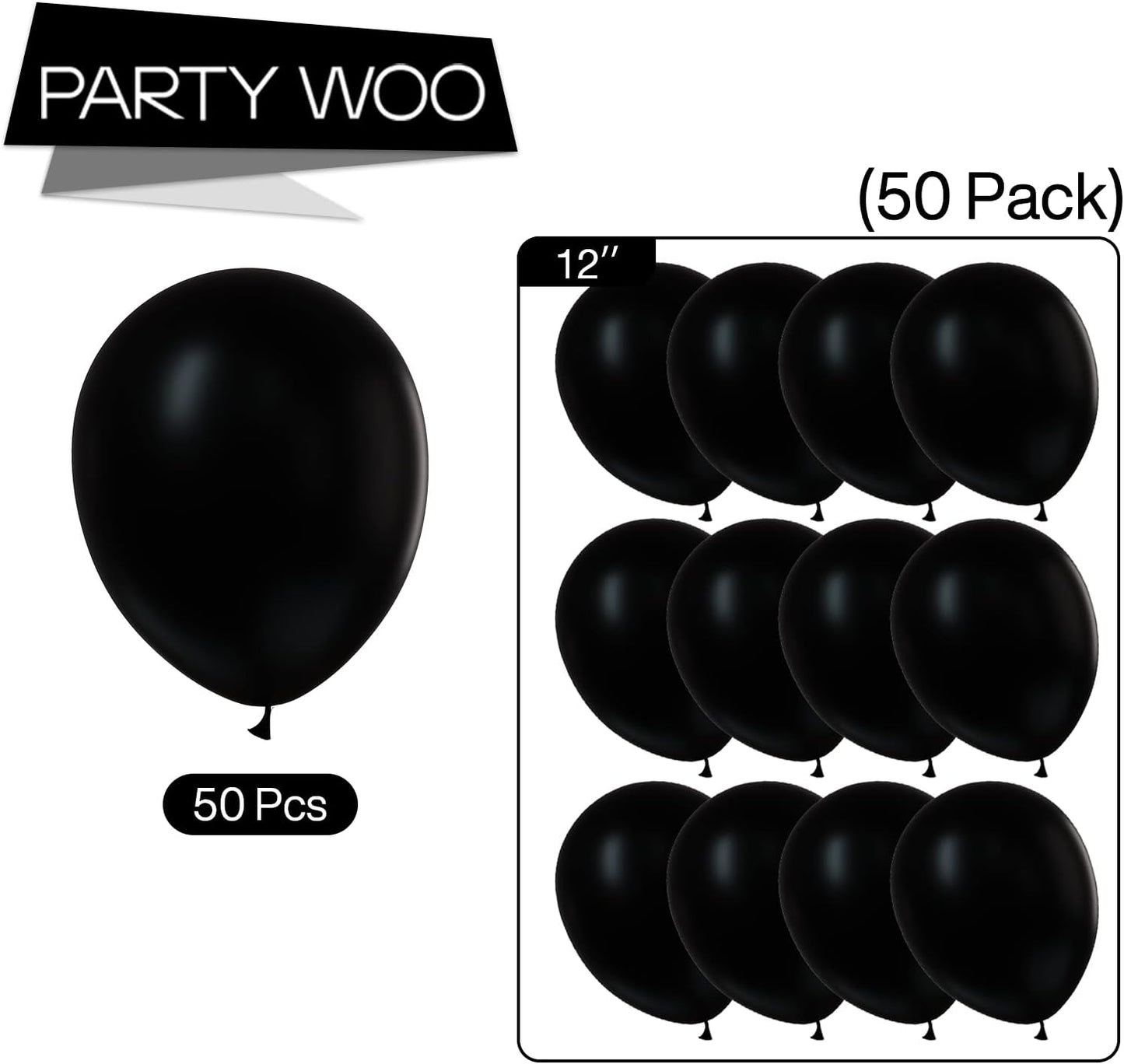 PartyWoo White & Black Balloons - 140 Pcs (18", 12", 10", 5") for Weddings & Celebrations
