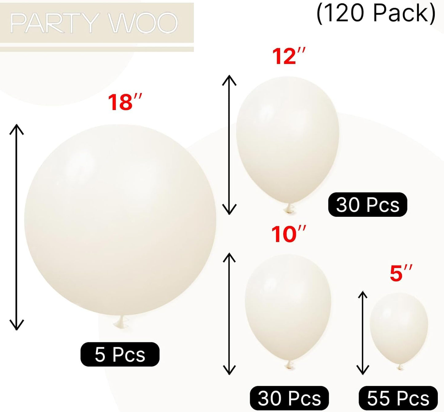 PartyWoo Beige Balloons - 120-Piece Cream Ivory Balloon Arch Kit | Wedding, Graduation & Baby Shower Decor