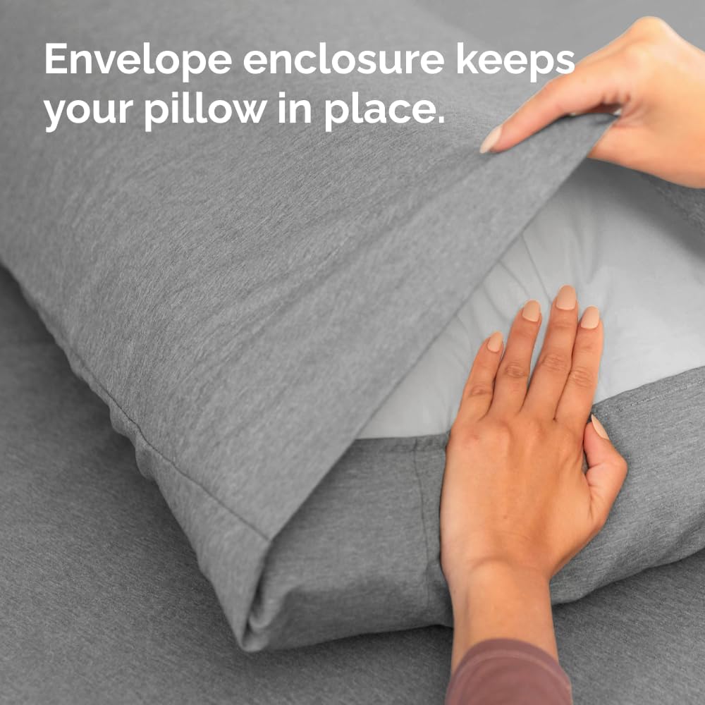 King Standard Pillow Cases Set of 4 - Soft Hotel Quality Covers - Comfy & Machine Washable - Heathered Grey