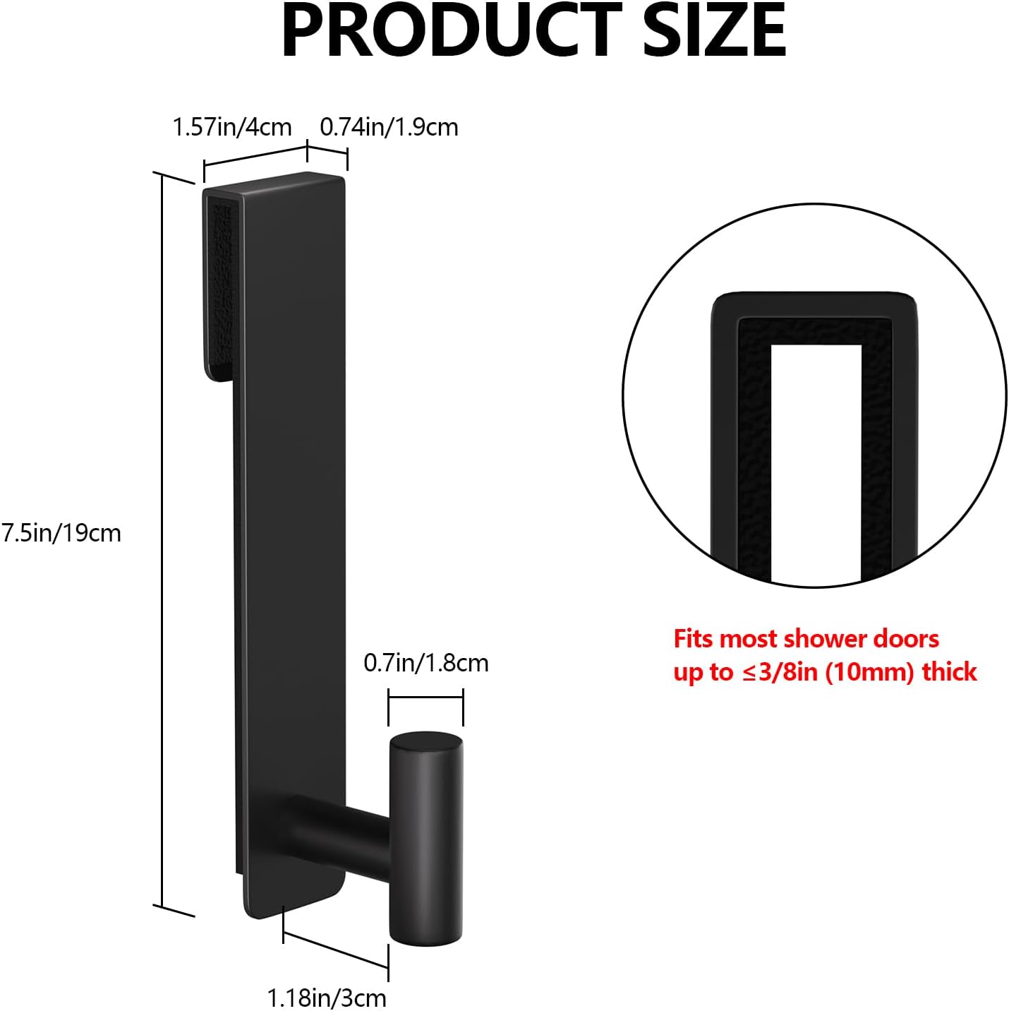 PMMASTO Shower Door Hooks - Heavy-Duty Stainless Steel Towel Hooks for Frameless Glass Doors | 7.5 Inch, Black 'T' Shape (2 Pack)