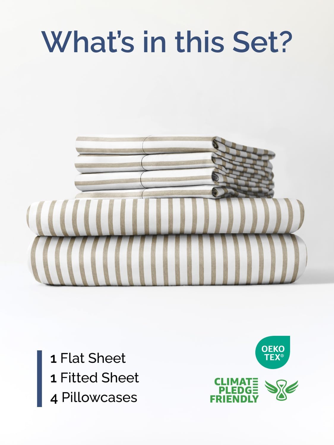 Skiennix Extra Deep King Sheet Set - 6 Piece Breathable Cooling Bedding - Soft Wrinkle-Free Beige Stripes