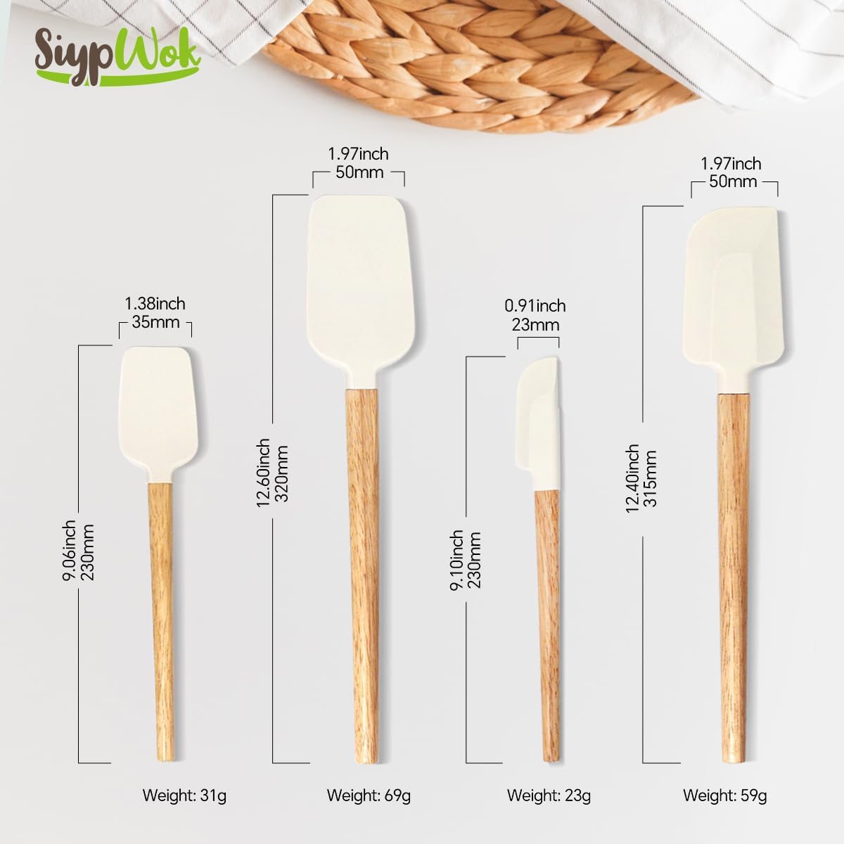 Silicone Spatula Set - Food Grade Rubber Kitchen Tools | 4-Piece Nonstick Heat Resistant Up to 600°F