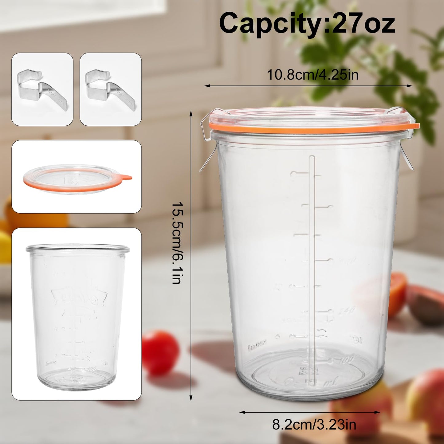 PYVYLO Glass Sourdough Starter Jar,27oz Wide Mouth Jars for Sourdough Starter,Airtight Food Storage Containers with Glass Lid for Bread Baking Supplies