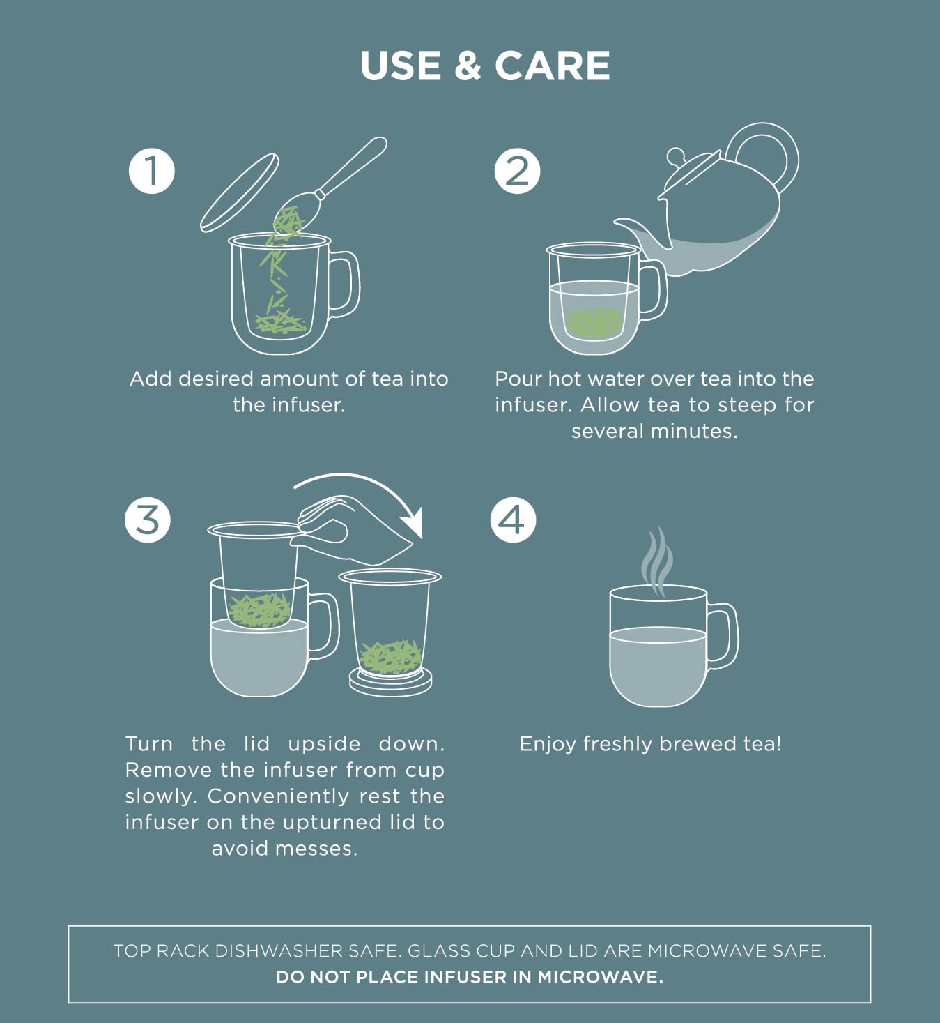 Teabloom Tea-For-One Steeping Mug – Insulated Double Wall Glass Mug (12 oz), Stainless Steel Infuser, Porcelain Lid/Coaster – Radiance Brewing Mug