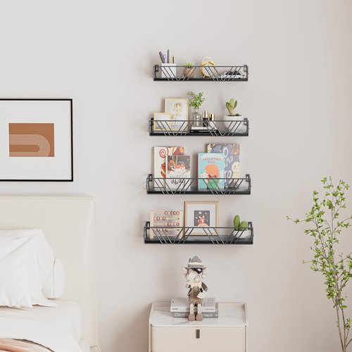 Amaoot Floating Shelves - Set of 4 Mounted Wood Wall Shelves for Living Room, Bedroom & Kitchen Decor