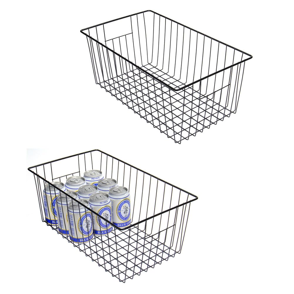 Y.Z.Bros Freezer Storage Organize Baskets - 2 Pack Stackable Deep Freezer Organizer Bins for Most 7 Cu.FT Chest Freezer with Handles, Sturdy but Light, Metal Coated, Add Space, Easy to Reach