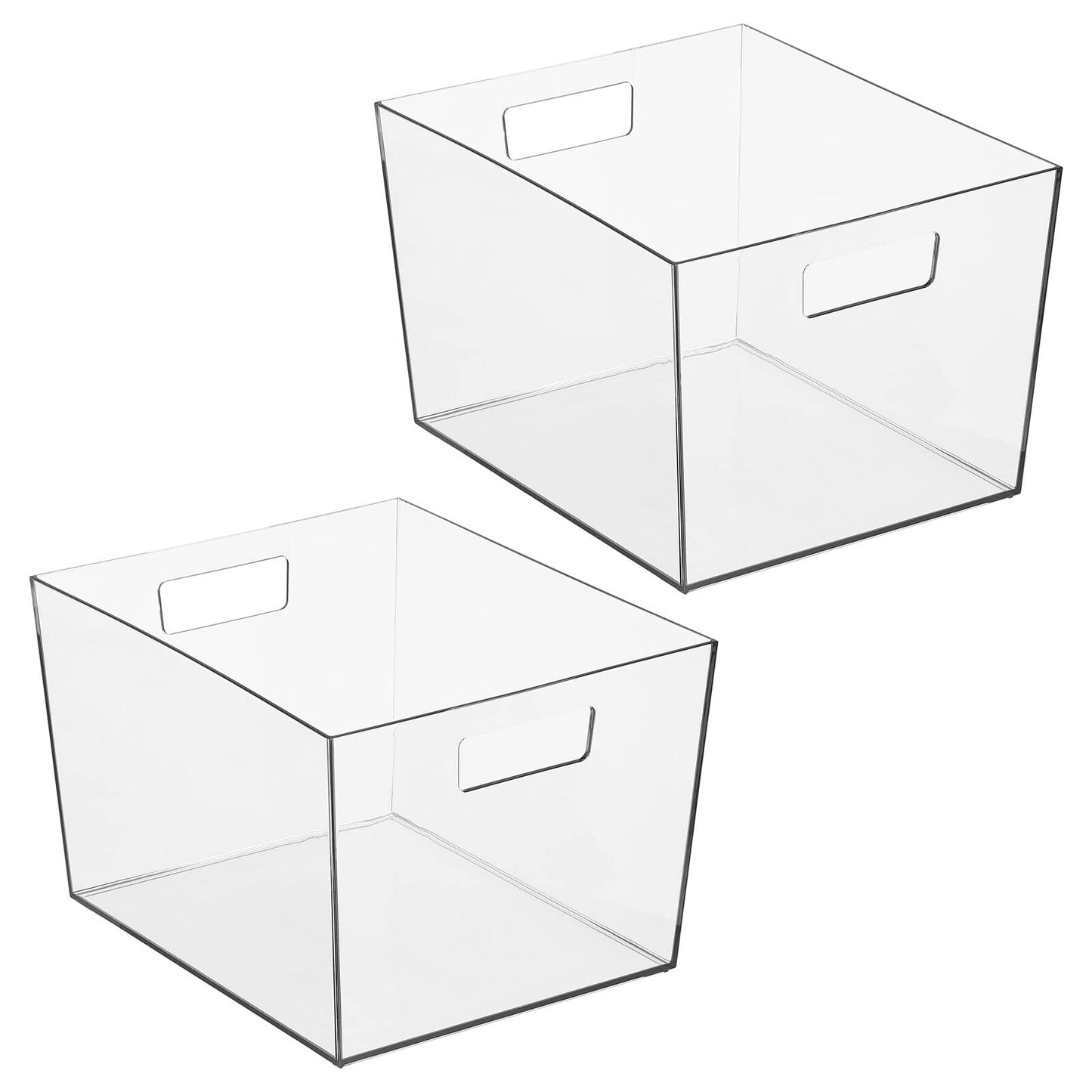 mDesign Nate Home by Nate Berkus Wide Plastic Bin with Handles | Perfect Organizer for Kitchen Storage or Fridge, and Pantry Organization from mDesign - Set of 2, Clear