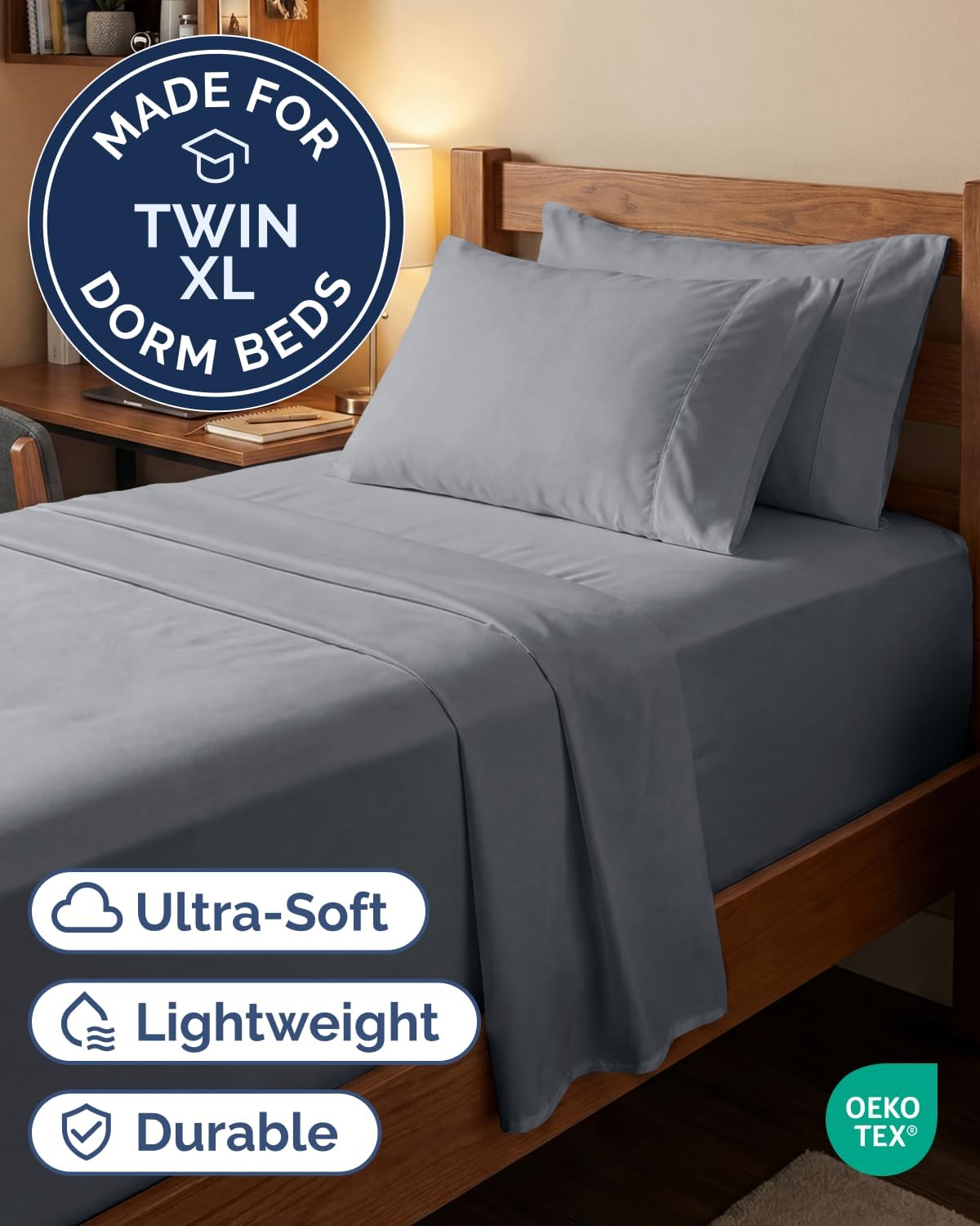 Skiennix Extra Deep Twin XL Sheet Set | 4-Piece Breathable Cooling Sheets - Luxury Hotel Quality - Steel Blue