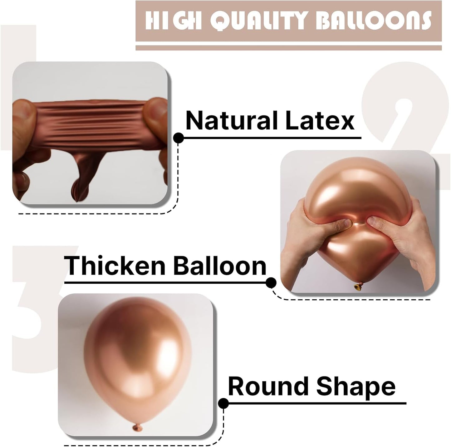 PartyWoo Metallic Rose Gold Balloons - 50pcs 5-Inch Chrome Latex for Weddings & Celebrations