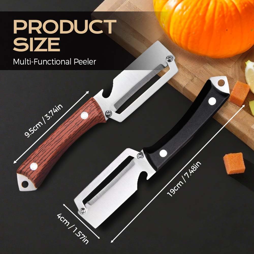 Skiennix 2-in-1 Vegetable Peeler - Stainless Steel Blade & Wooden Handle | Kitchen Tool Set (2 Pcs)