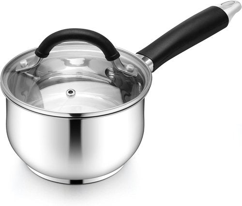 E-far 1 Quart Stainless Steel Sauce Pan - Tri-Ply Base, Stay-Cool Handle, Dishwasher Safe