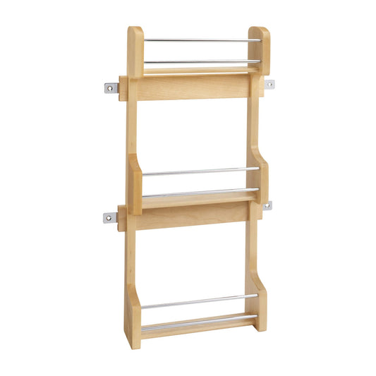 Rev-A-Shelf 15" 3 Tiered Pull Out Shelf Organizer for Kitchen Cabinets, Pantry Storage Spice Seasoning Rack, Door/Wall Mounted, Maple Wood, 4SR-15
