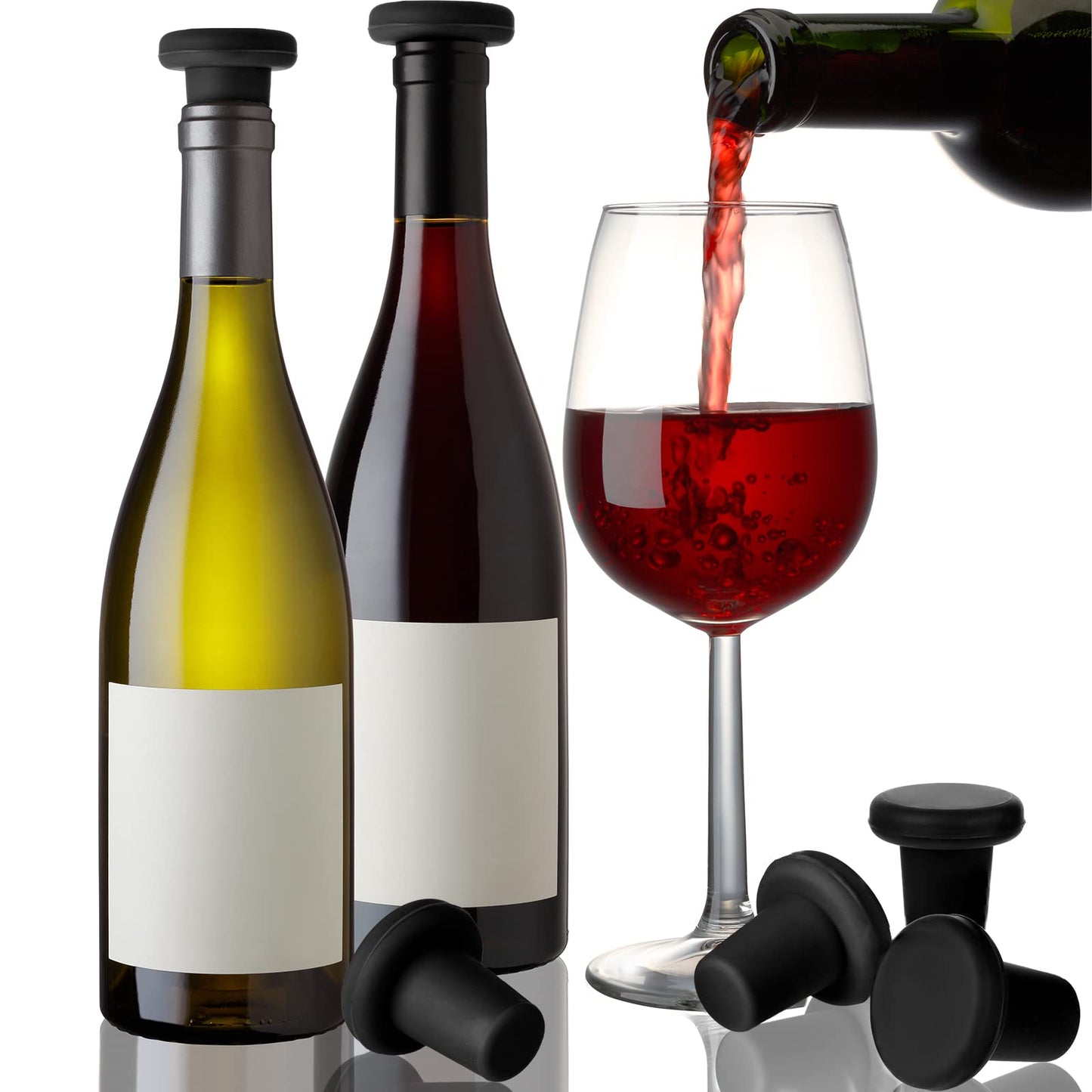 Yookeer 8 Pcs Wine Stoppers Silicone Beer Bottle Sealer Stoppers Glass Bottles Corks Beverage Beer Champagne Wine Storage Keep Fresh Tools for Wedding Party Christmas Supplies(Black)