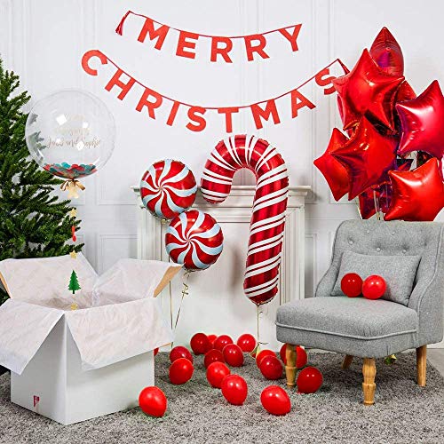 Christmas Balloon Garland Kit with Red White Candy Balloons, Gift Box & Stars