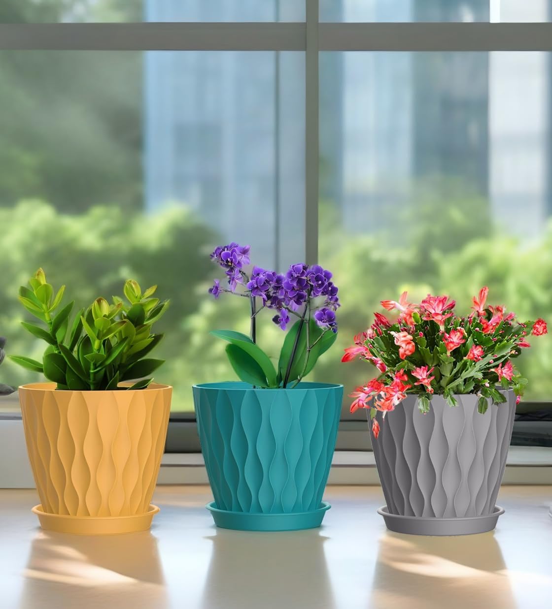 Skiennix 6-Inch Plant Pots - Colorful Indoor Planters with Drainage Holes & Trays | Perfect for Succulents & Herbs