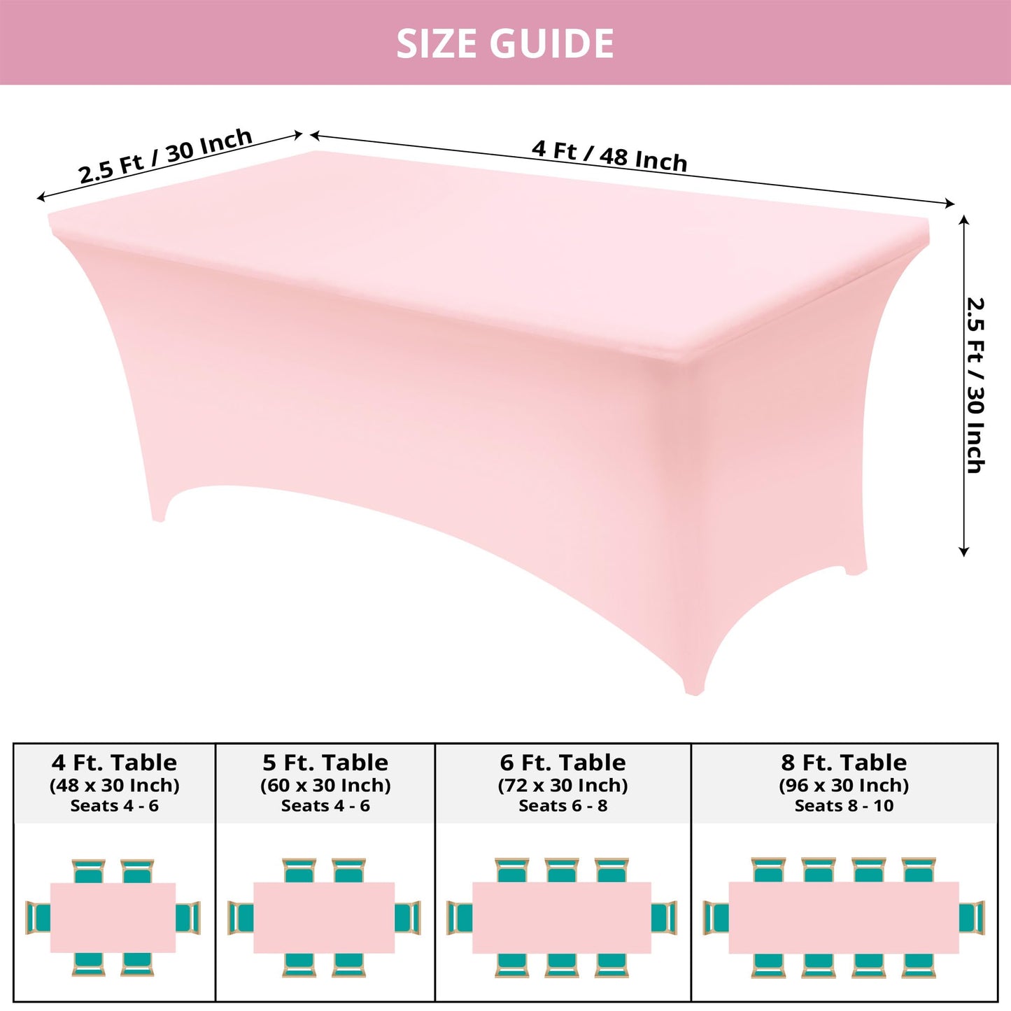 Utopia Kitchen Spandex Tablecloth 2 Pack [4FT, Pink] Tight, Fitted, Washable and Wrinkle Resistant Stretch Table Cloth Rectangle Cover for Trade Show, Weddings & Parties [48Lx30Wx30H Inch]