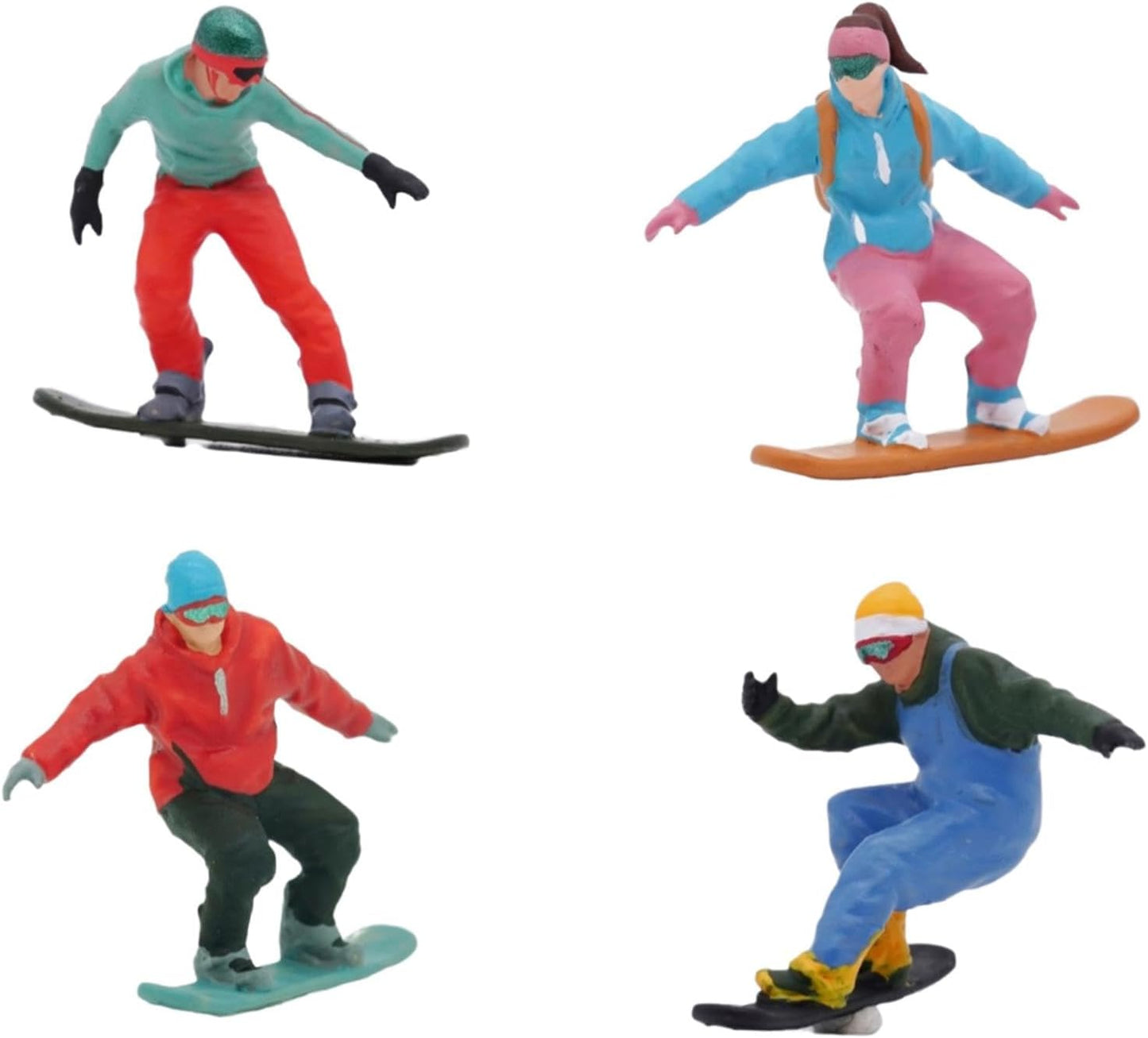 Menolana Miniature Skier Figurines - 4Pcs 1/64 Scale Snowboarding Models for Dollhouse Decor