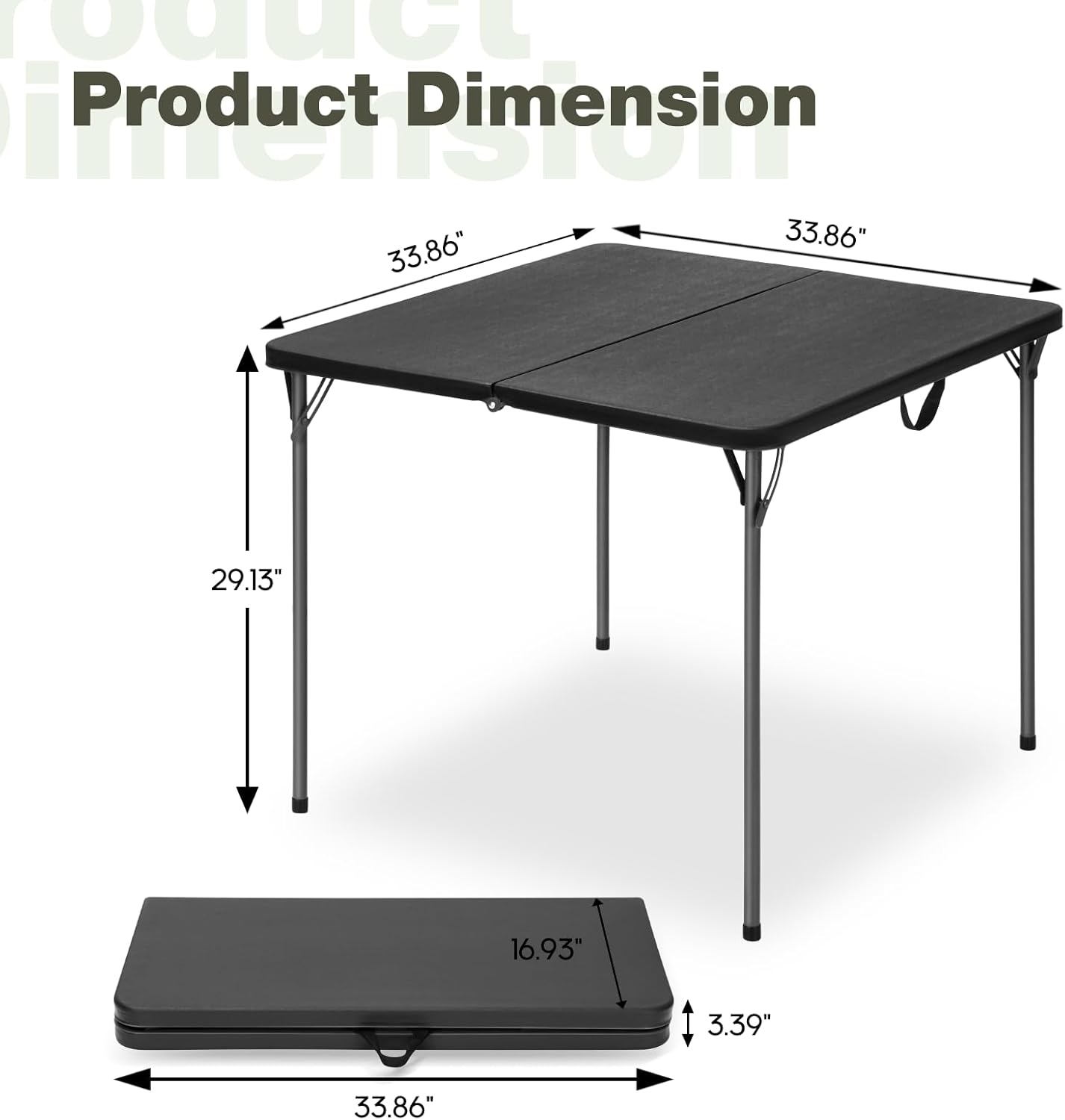 Regine Switzerland 34" Square Folding Table - Heavy-Duty, Portable Design for 4 People, Black