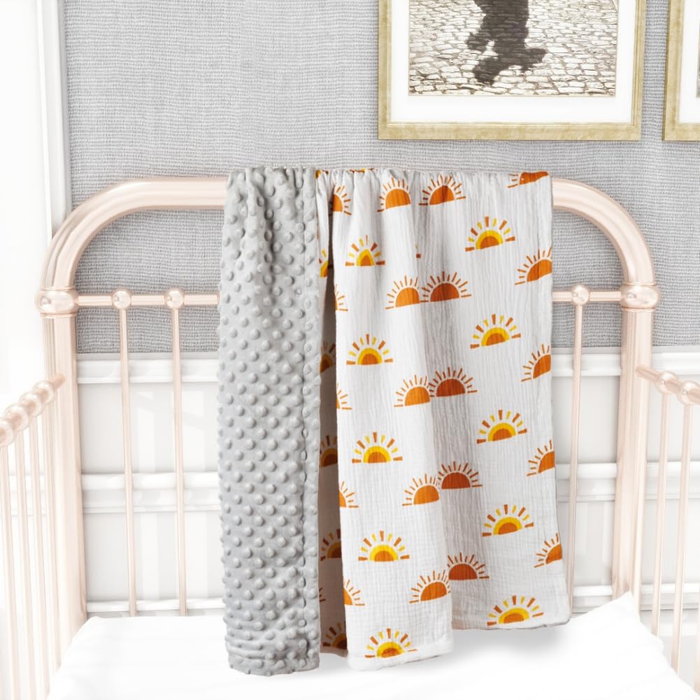 3 Pack Soft Boho Baby Gender Neutral Blankets for Newborn Baby Girls or Boys Unisex Nursery Toddler Baby Throw Blanket Double Layer Blankets with Dotted Backing Sun Rainbow Printed (Boho)
