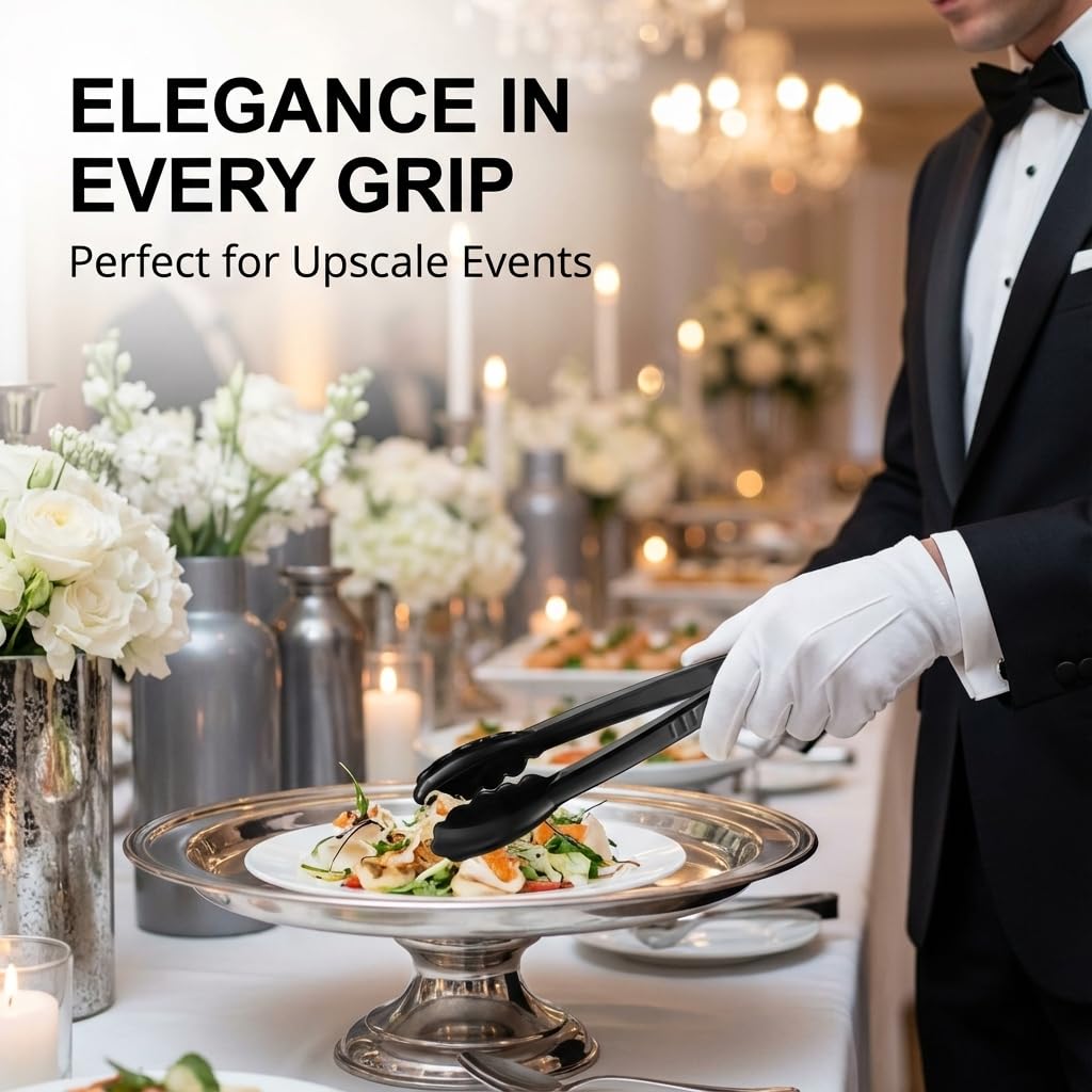 Plastic Tongs for Serving (Pack of 36) 9 Inch - Heavy-Duty Hard Plastic Reusable or Disposable Serving Tongs for Catering, Dinner Parties, Banquets, Buffets, Events, Weddings and Everyday Use, Black