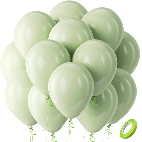 Bezente Sage Green Balloons Latex Party Balloons - 100 Pack 12 inch Round Helium Dusty Boho Green Balloons for Wedding Birthday Dinosaur Jungle Golf Football Theme Party Decorations