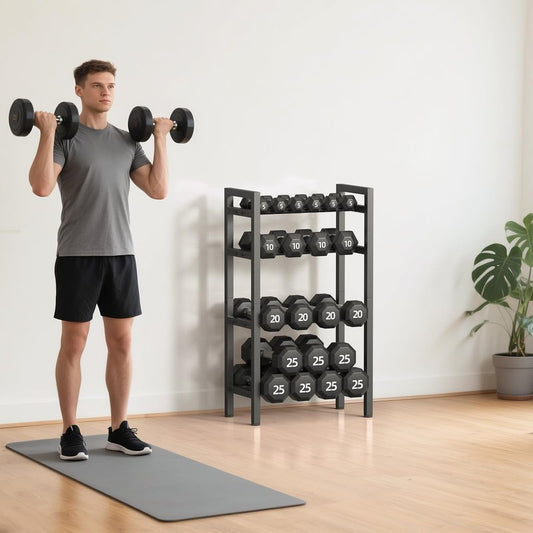 4 Tier Dumbbell Rack,Adjustable Weight Rack for Home Gym,Heavy Duty Weight Stand,800LBS Capacity Kettlebells Storage,Workout Equipment Organizer (Rack Only)