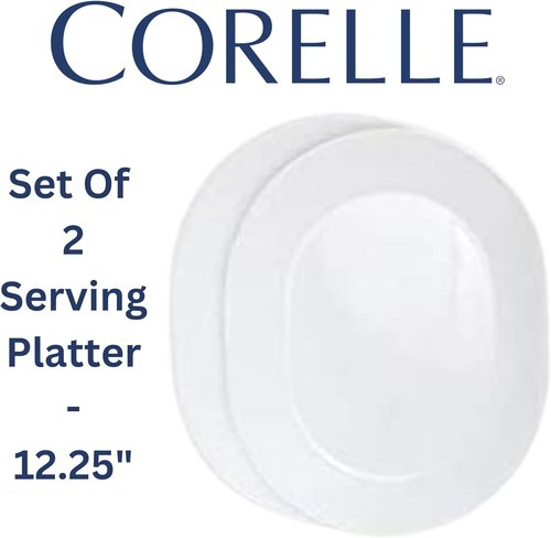 Corelle 12.25-Inch Serving Platter & 2-Quart Serving Bowl Set - Winter Frost White | 4-Piece Collection