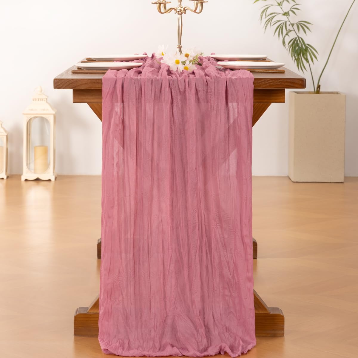 Socomi Mauve Cheesecloth Table Runner Boho Rustic Easter Spring Gauze 120 inch 10FT Cheese Cloth Runner for Wedding Party Baby Shower Birthday Home Decor Holiday Decorations