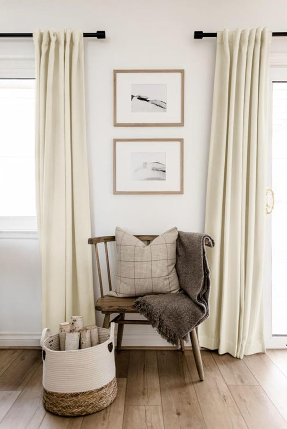 Skiennix 100% Blackout Linen Curtains - Thermal Insulated Drapes for Bedroom | 50" W x 84" L, Light Cream, 2 Panels Set