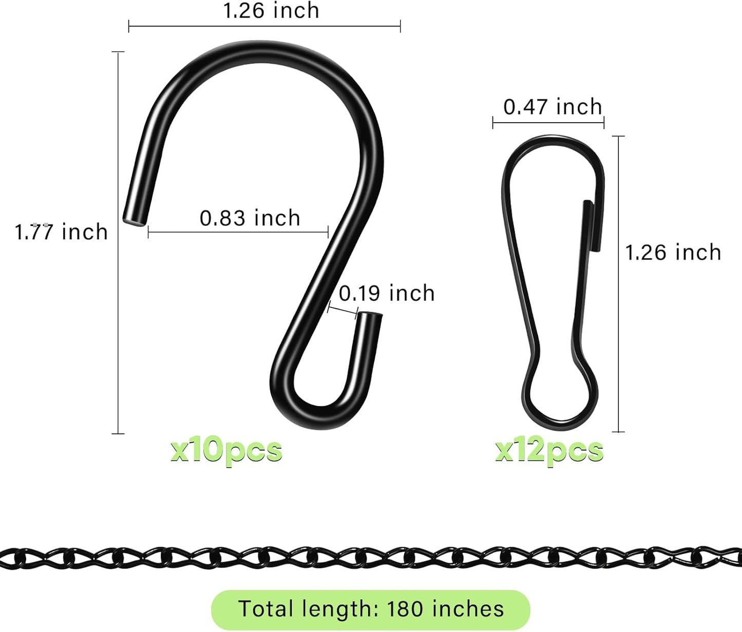 Skiennix Heavy Duty Metal Hanging Chains - Durable Hooks Set for Planters, Bird Feeders & Lanterns - Black