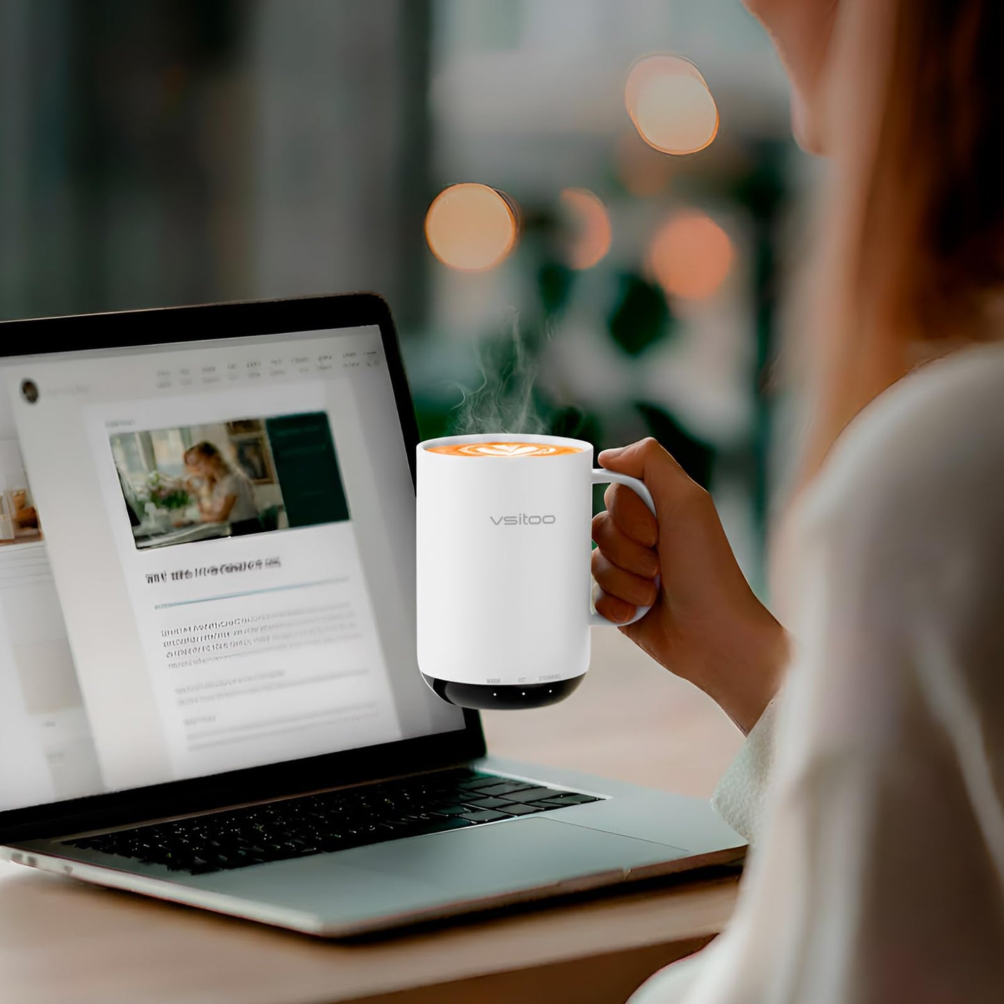 VSITOO S3 Ultra 20oz Smart Self Heating Coffee Mug,Heated Coffee Mug With Auto-Sensing AI Heats Drinks To 120-150°F Hands-Free.Perfect for Home/Office,Ideal Gift fo Men/Women，White