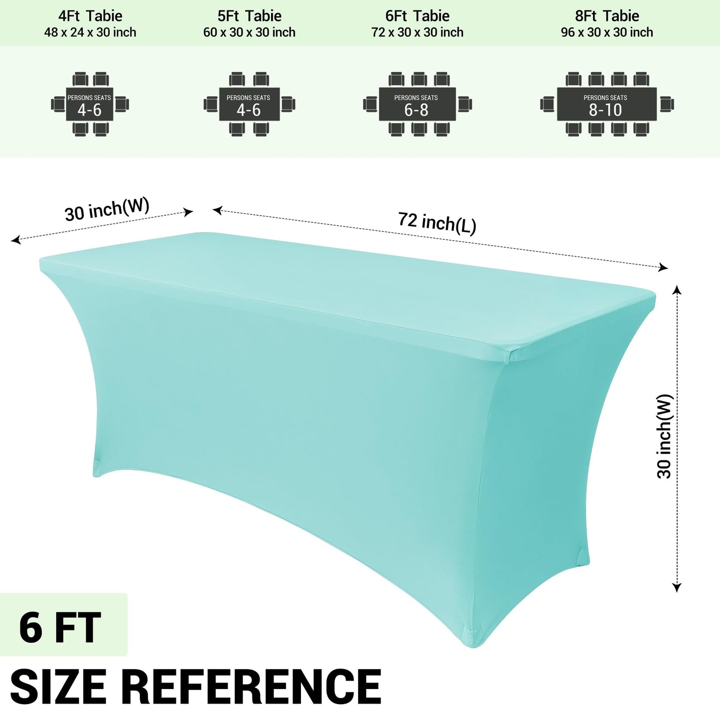 Obstal 6ft Stretch Spandex Table Cover for Standard Folding Tables - Universal Rectangular Fitted Tablecloth Protector for Wedding, Banquet and Party, 72L x 30W x 30H Inches, Blue, 2pc