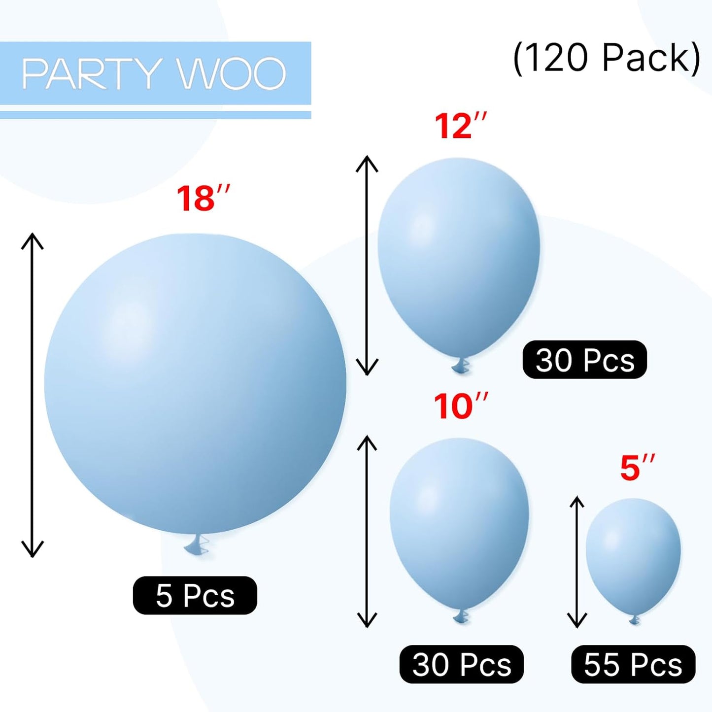 PartyWoo Light Blue Balloon Arch Kit - 120pcs in Various Sizes for Birthday, Gender Reveal & Baby Showers