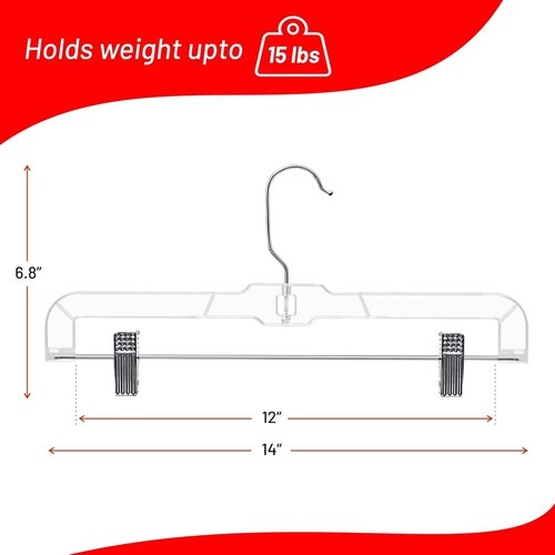 DEILSY™ Skirt Hangers - Non-Slip Clips for Pants & Shorts - Clear Plastic, Pack of 12