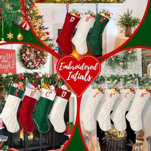 Ulico Christmas Stockings with Initials, 18¡¯¡¯ Large Embroidered Monogram Knit Christmas Stocking,Xmas Stocking for Kids, Holiday and Family Stocking for Fireplace or Party Decoration Red Letter A