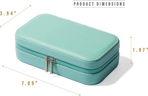 BINO Jewelry Case - Stylish Portable Organizer with Mirror | Compact Travel Box for Earrings, Rings, Necklaces (Aqua)