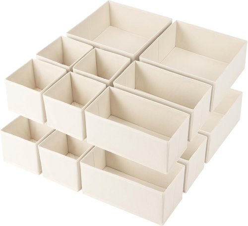 Criusia Drawer Organizer - 16 Pack Foldable Closet Storage Dividers for Clothes, Socks & Accessories | Beige
