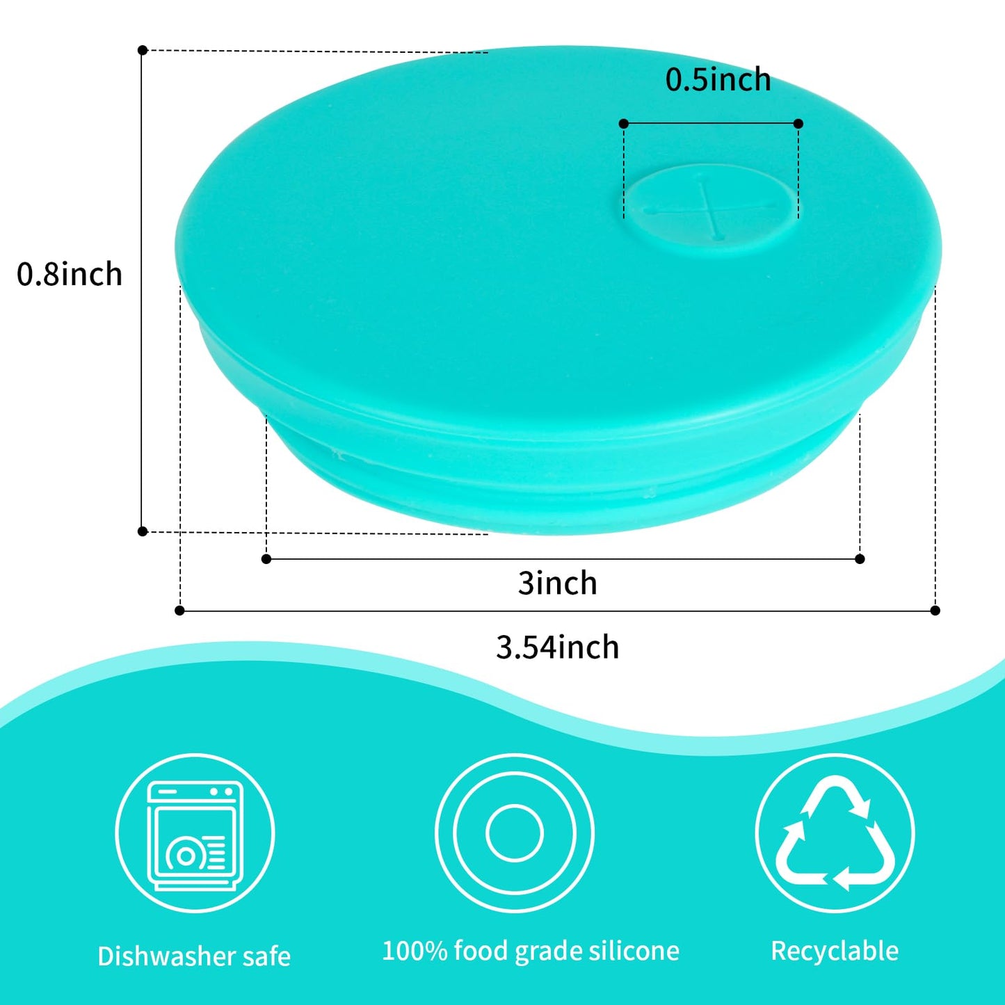 Kinggrand Kitchen Silicone Fermenting Lids Waterless Airlock Fermentation Tops Wide Mouth Mason Jar Lid Fermenter Caps for Pickles, Kimchi, and Fermented Probiotic Food 3 Pack Mint (Jars Not Included)