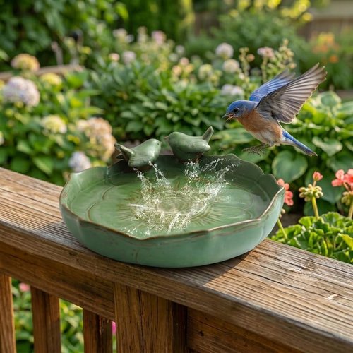 Ceramic Bird Bath - 9.45-Inch Outdoor Bird Bath Bowl for Garden, Deck, and Lawn Use