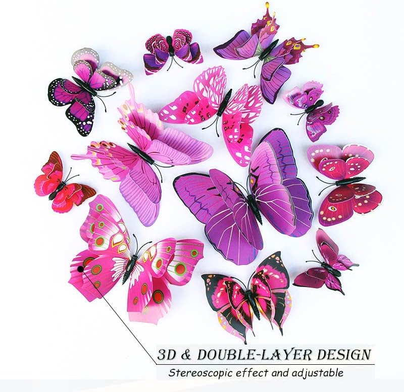 OPSEAM 3D Butterfly Wall Decor - 24 PCS Purple Butterfly Stickers with Magnets for Party Decorations